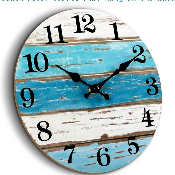 Wall Clock, Beach Themed Blue Wall Clocks Battery Operated Silent Non-Ticking, 8 - Picture 8 of 9